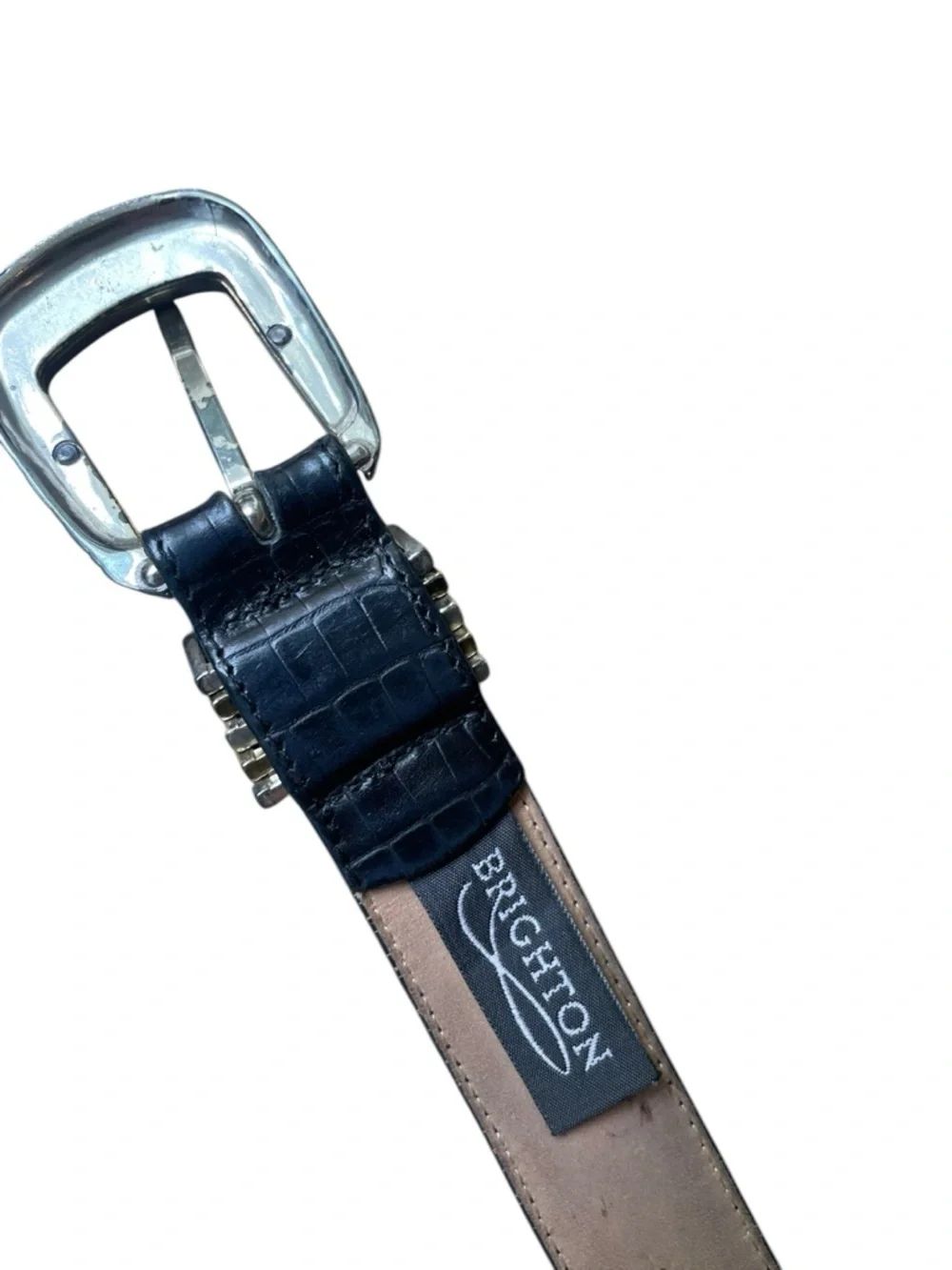 Brighton Classics Unisex Black Crocodile Print Leather Belt 4B713 Sz 34 Reptile